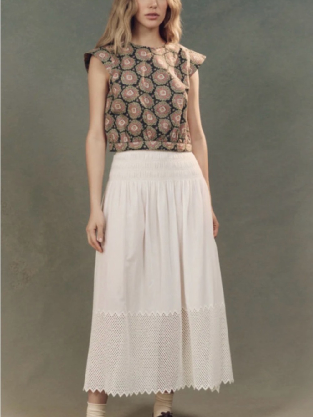 The GREAT. The Canary Skirt with Honeycomb Eyelet • NWOT
